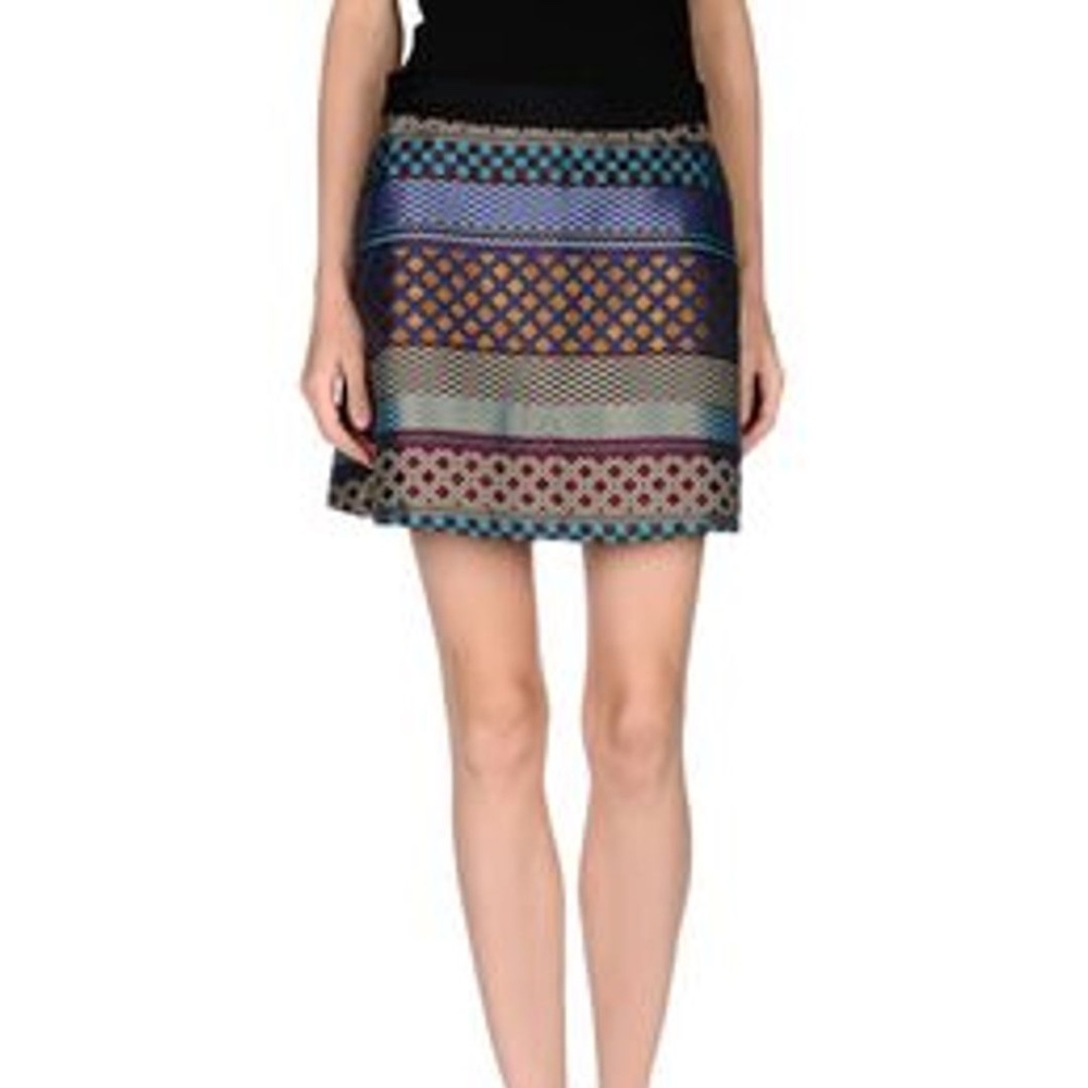 Monocrom mini skirt jacquard woven Sz. 42 =M pockets colorful striped made Italy